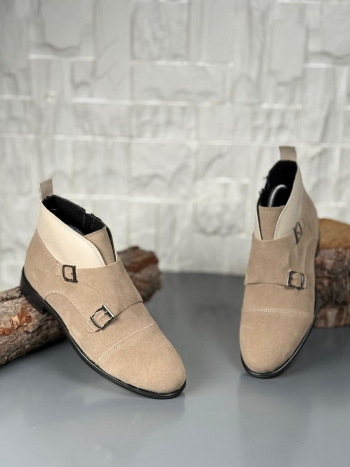 2025 KLASİK BEJ SÜET ÇİFT TOKALI BOT - BEJ SÜET