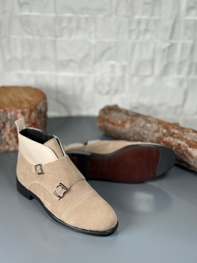 2025 KLASİK BEJ SÜET ÇİFT TOKALI BOT - BEJ SÜET