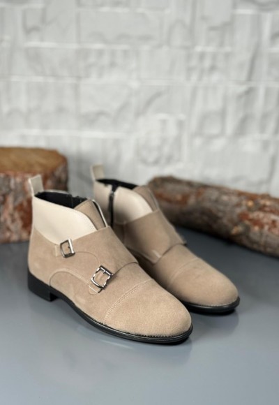 2025 KLASİK BEJ SÜET ÇİFT TOKALI BOT - BEJ SÜET