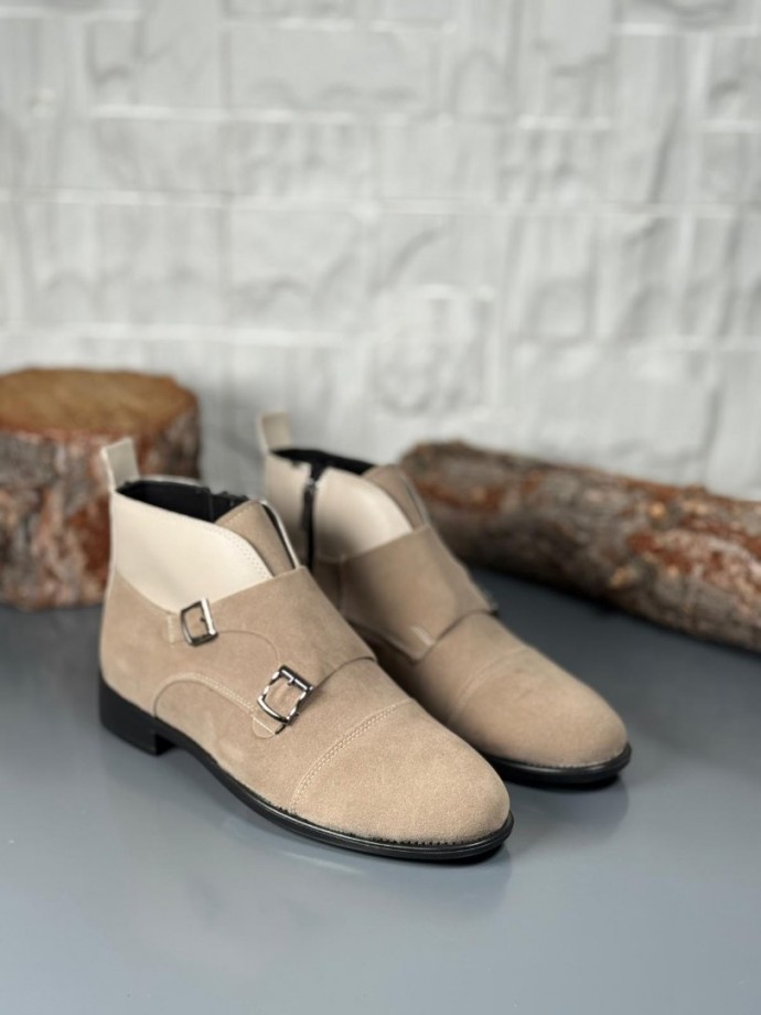 2025 KLASİK BEJ SÜET ÇİFT TOKALI BOT - BEJ SÜET