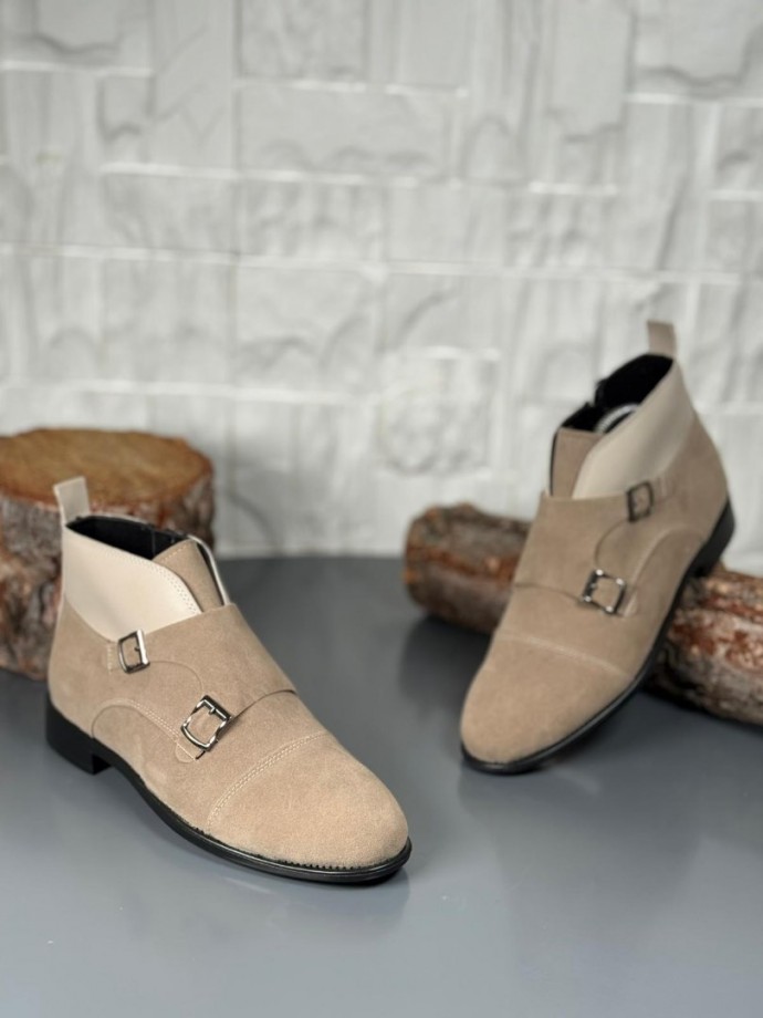 2025 KLASİK BEJ SÜET ÇİFT TOKALI BOT - BEJ SÜET