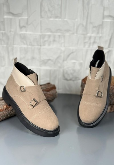 2025 KUM BEJİ EVA ÇİFT TOKALI BOT  - KUM BEJİ DERİ