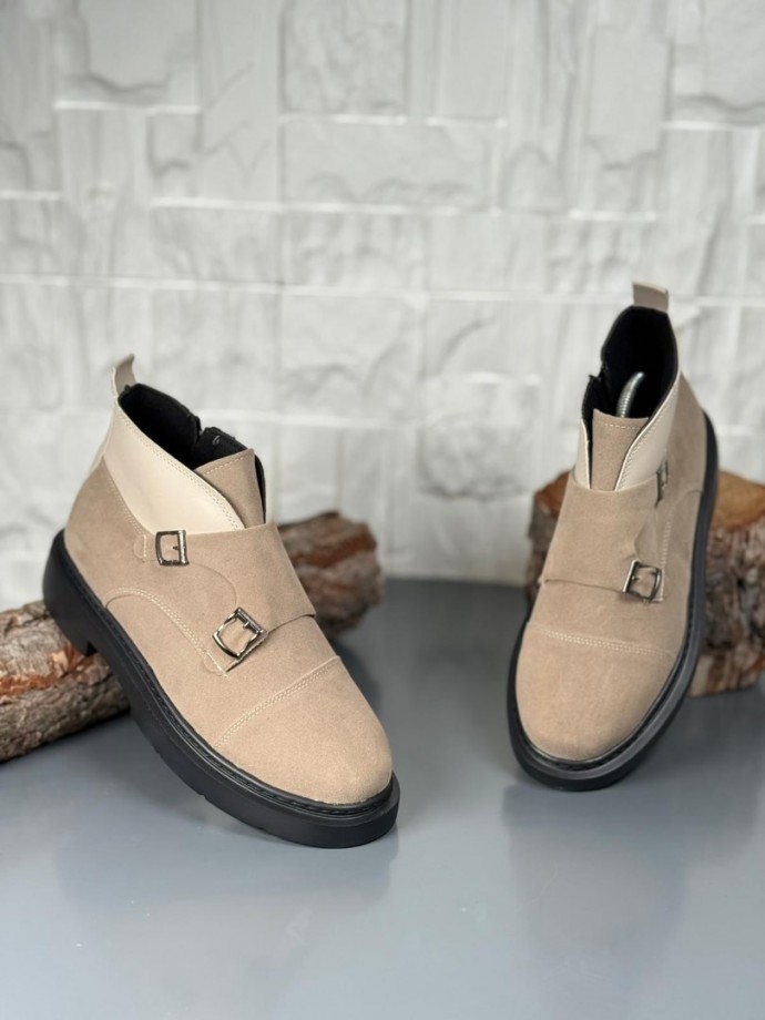 2025 KUM BEJİ EVA ÇİFT TOKALI BOT  - KUM BEJİ DERİ