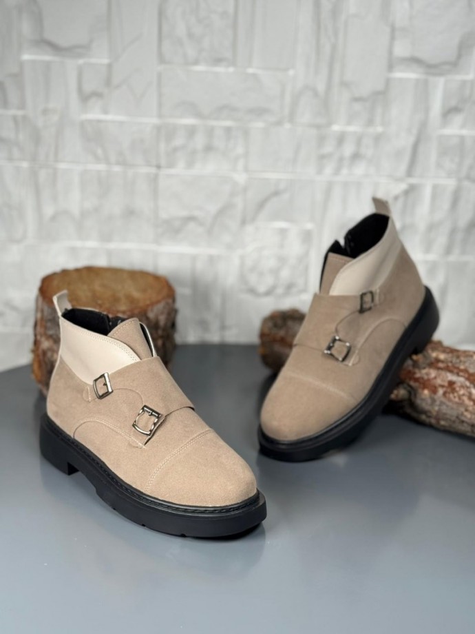 2025 KUM BEJİ EVA ÇİFT TOKALI BOT  - KUM BEJİ DERİ