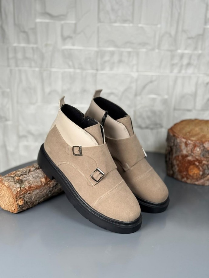 2025 KUM BEJİ EVA ÇİFT TOKALI BOT  - KUM BEJİ DERİ