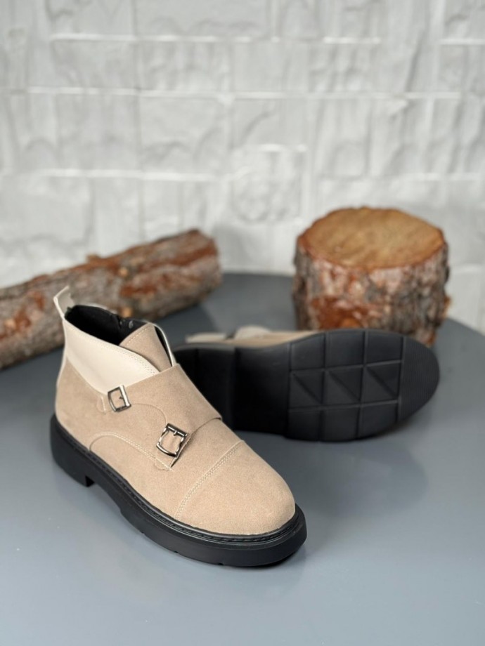 2025 KUM BEJİ EVA ÇİFT TOKALI BOT  - KUM BEJİ DERİ