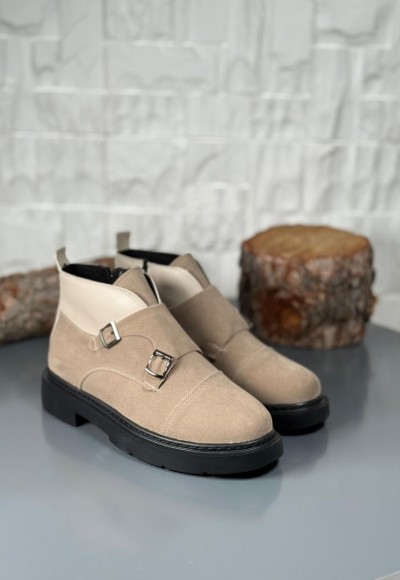 2025 KUM BEJİ EVA ÇİFT TOKALI BOT  - KUM BEJİ DERİ