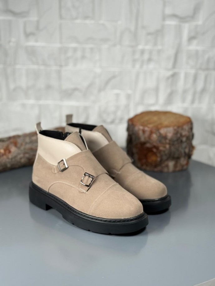 2025 KUM BEJİ EVA ÇİFT TOKALI BOT  - KUM BEJİ DERİ