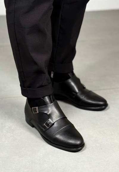 2025 KLASİK SİYAH DERİ ÇİFT TOKALI BOT - SİYAH MAT DERİ