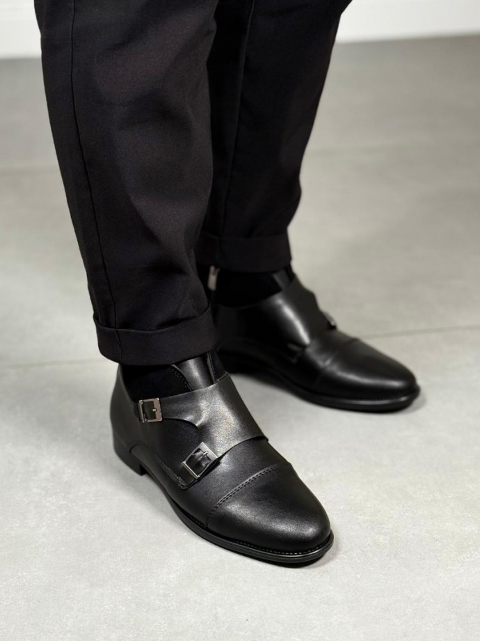 2025 KLASİK SİYAH DERİ ÇİFT TOKALI BOT - SİYAH MAT DERİ