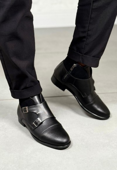 2025 KLASİK SİYAH DERİ ÇİFT TOKALI BOT - SİYAH MAT DERİ