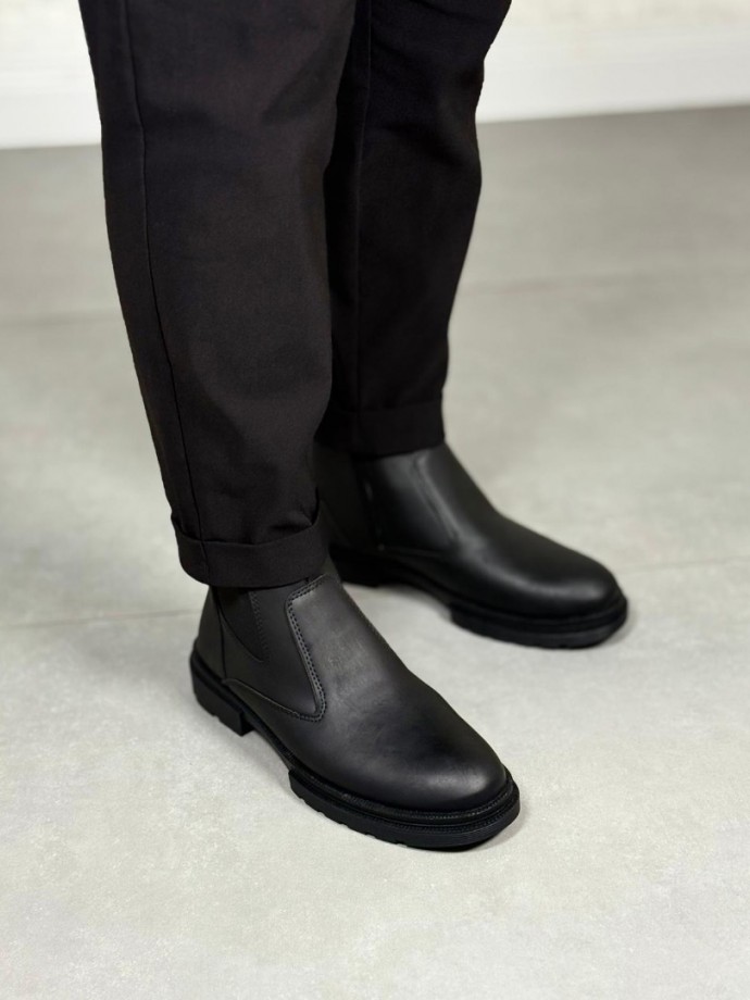 2025 SİYAH DERİ KIŞLIK CRAZY KAUÇUK TABAN BOT - SİYAH DERİ BOT