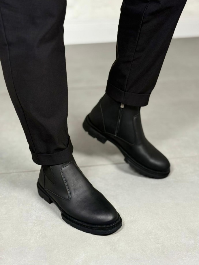 2025 SİYAH DERİ KIŞLIK CRAZY KAUÇUK TABAN BOT - SİYAH DERİ BOT