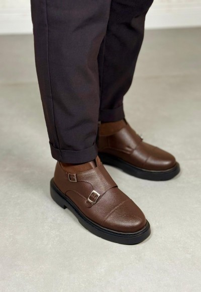 2025 KAHVERENGİ DERİ EVA ÇİFT TOKALI BOT - KAHVERENGİ DERİ