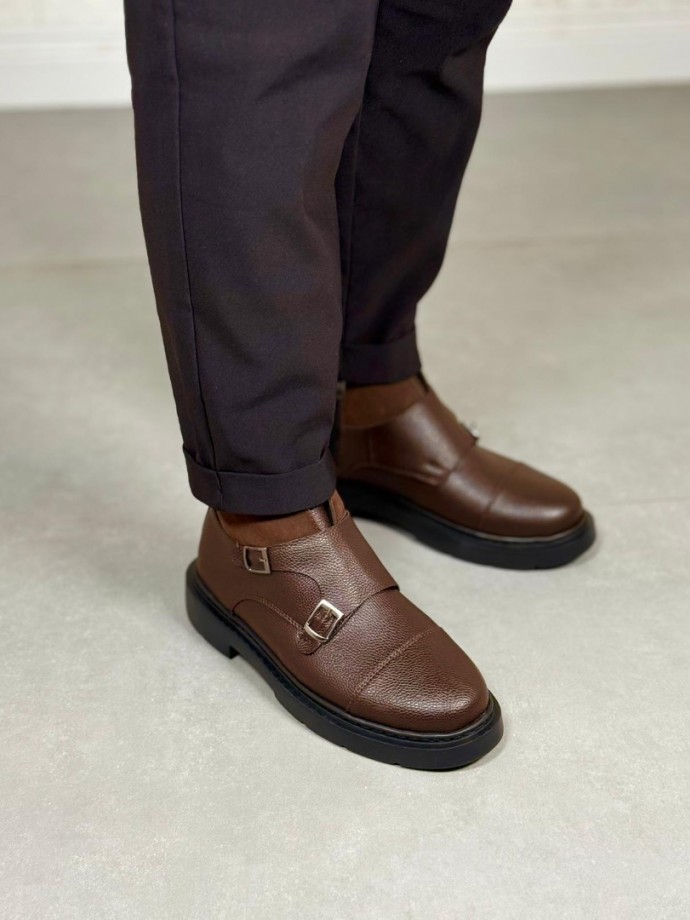 2025 KAHVERENGİ DERİ EVA ÇİFT TOKALI BOT - KAHVERENGİ DERİ