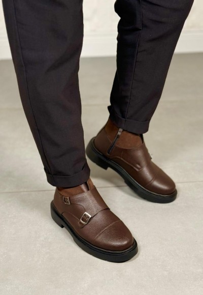 2025 KAHVERENGİ DERİ EVA ÇİFT TOKALI BOT - KAHVERENGİ DERİ