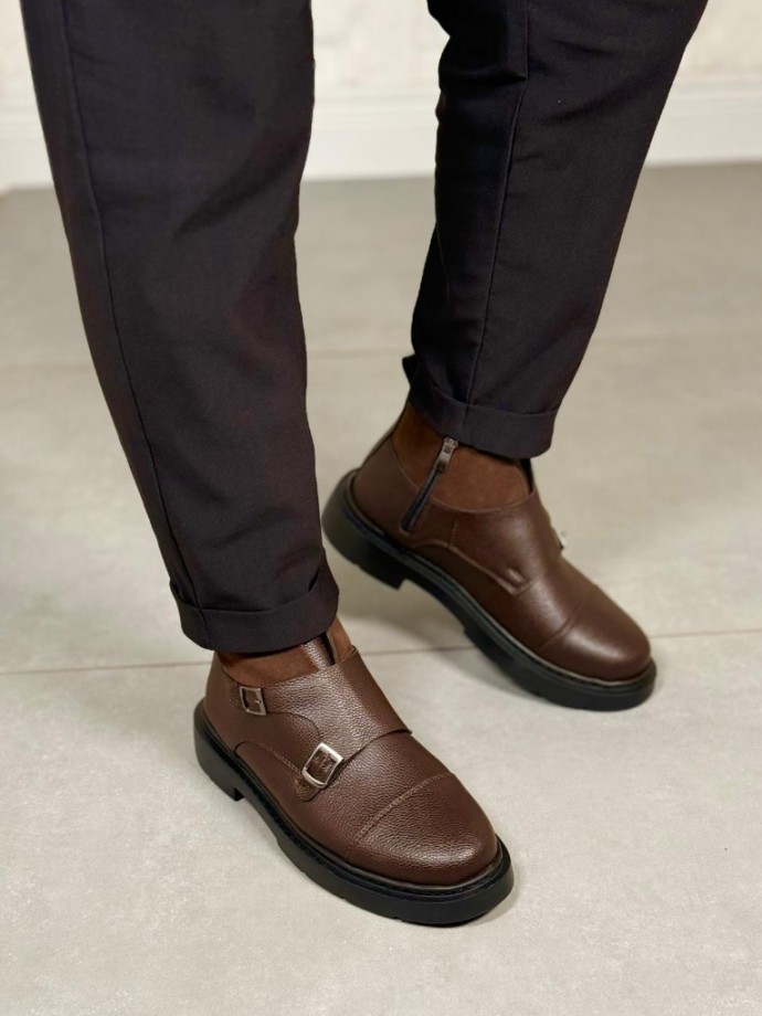 2025 KAHVERENGİ DERİ EVA ÇİFT TOKALI BOT - KAHVERENGİ DERİ