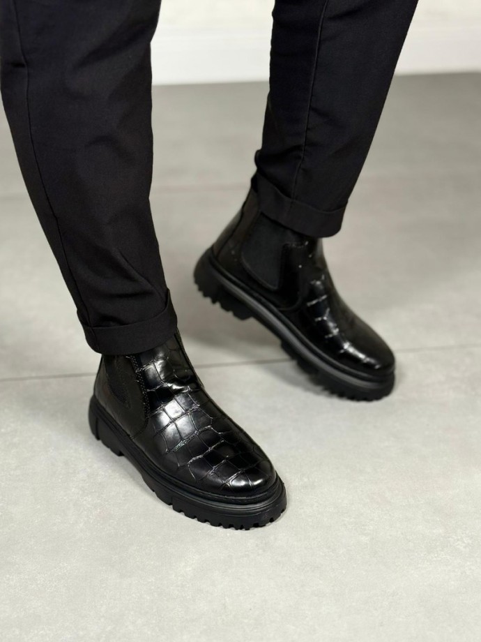 2025 SİYAH KROKAN DERİ PRD BANDAJLI EVA TABAN BOT - SİYAH KROKAN DERİ BOT