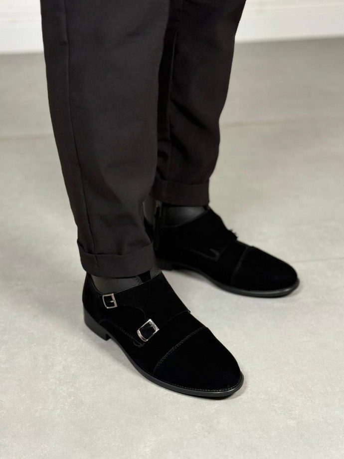 2025 KLASİK SİYAH SÜET DERİ ÇİFT TOKALI BOT - SİYAH SÜET BOT