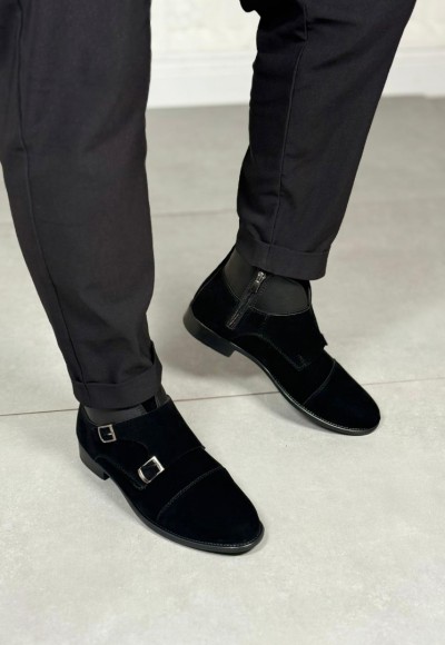 2025 KLASİK SİYAH SÜET DERİ ÇİFT TOKALI BOT - SİYAH SÜET BOT