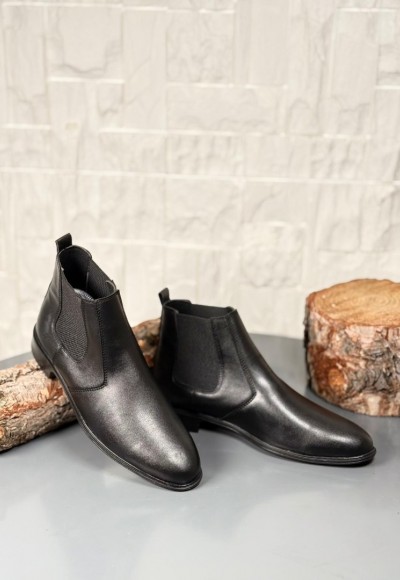 2025 KLASİK İTALYAN BANDAJLI SİYAH  DERİ BOT - SİYAH MAT DERİ BOT