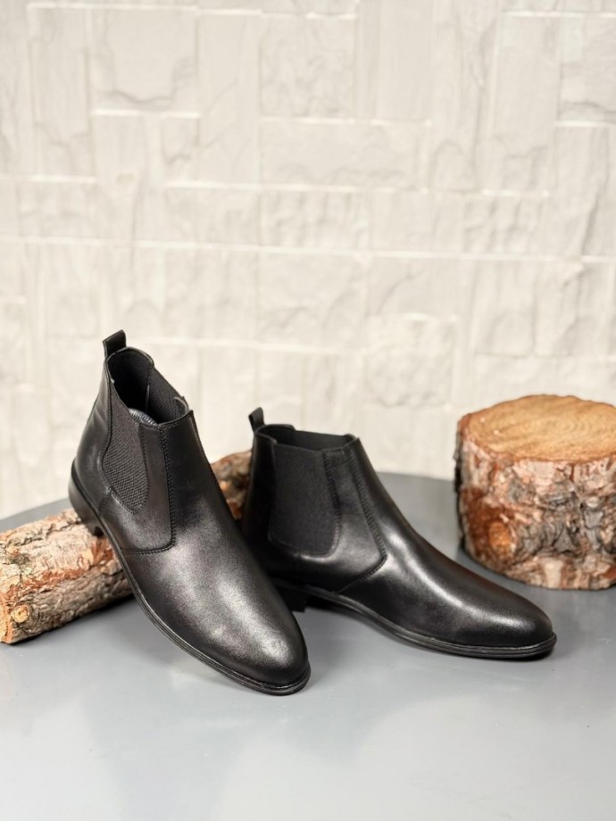 2025 KLASİK İTALYAN BANDAJLI SİYAH  DERİ BOT - SİYAH MAT DERİ BOT