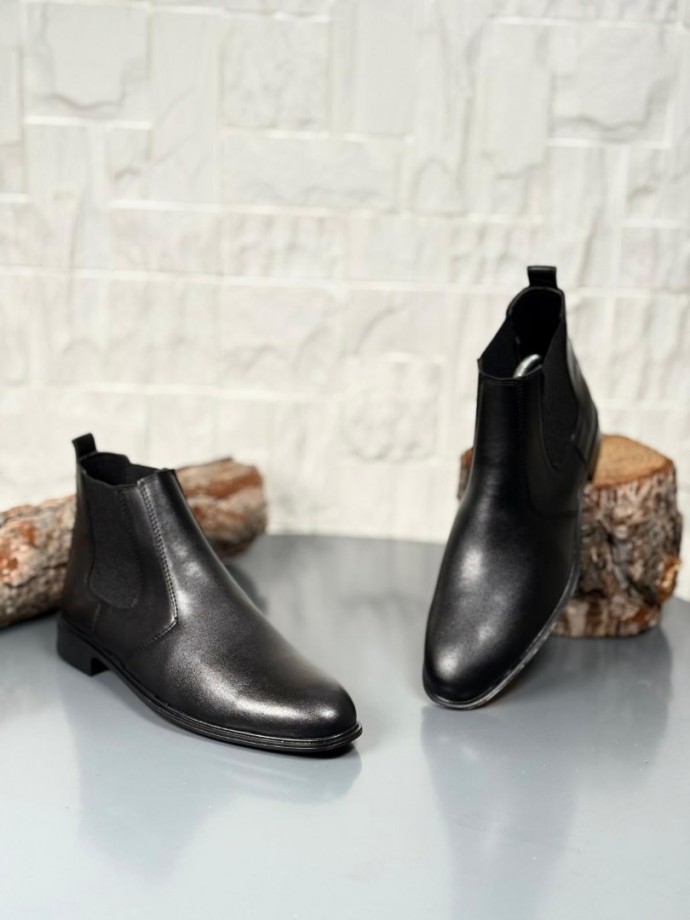 2025 KLASİK İTALYAN BANDAJLI SİYAH  DERİ BOT - SİYAH MAT DERİ BOT