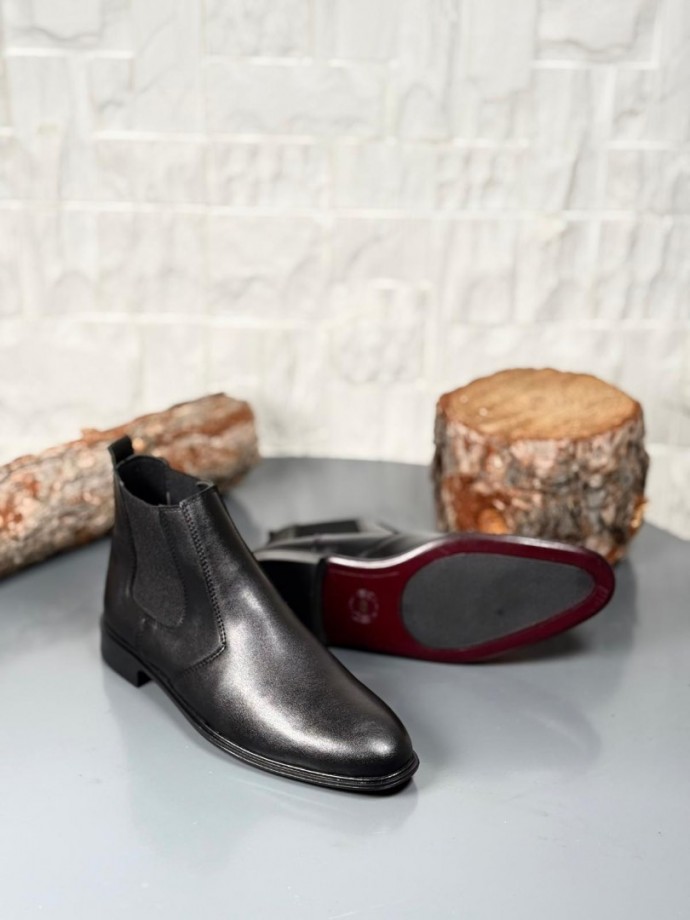 2025 KLASİK İTALYAN BANDAJLI SİYAH  DERİ BOT - SİYAH MAT DERİ BOT