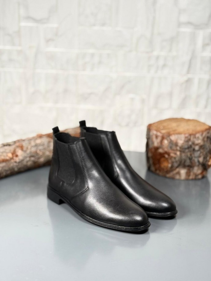 2025 KLASİK İTALYAN BANDAJLI SİYAH  DERİ BOT - SİYAH MAT DERİ BOT
