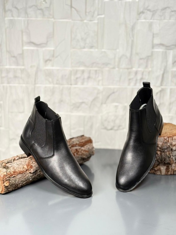 2025 KLASİK İTALYAN BANDAJLI SİYAH  DERİ BOT - SİYAH MAT DERİ BOT