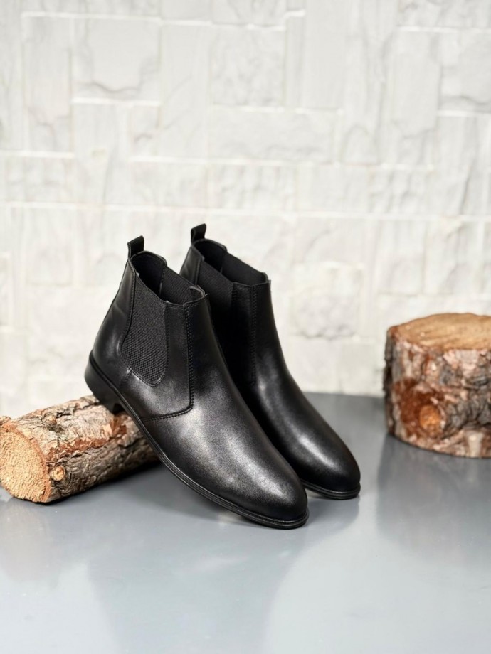 2025 KLASİK İTALYAN BANDAJLI SİYAH  DERİ BOT - SİYAH MAT DERİ BOT