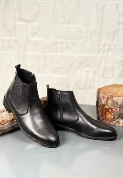 2025 KLASİK İTALYAN BANDAJLI SİYAH DERİ BOT - SİYAH MAT DERİ BOT