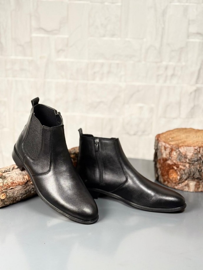 2025 KLASİK İTALYAN BANDAJLI SİYAH DERİ BOT - SİYAH MAT DERİ BOT