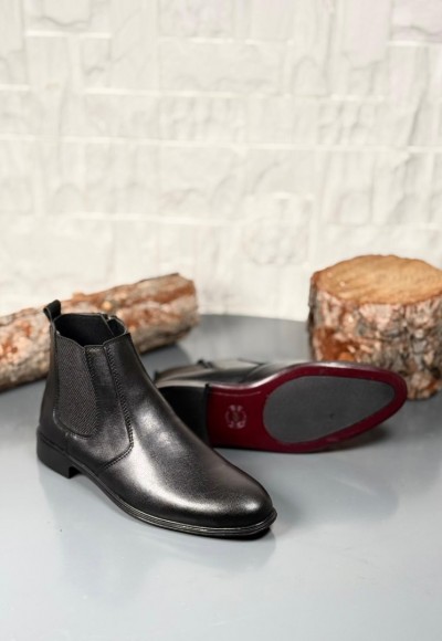 2025 KLASİK İTALYAN BANDAJLI SİYAH DERİ BOT - SİYAH MAT DERİ BOT