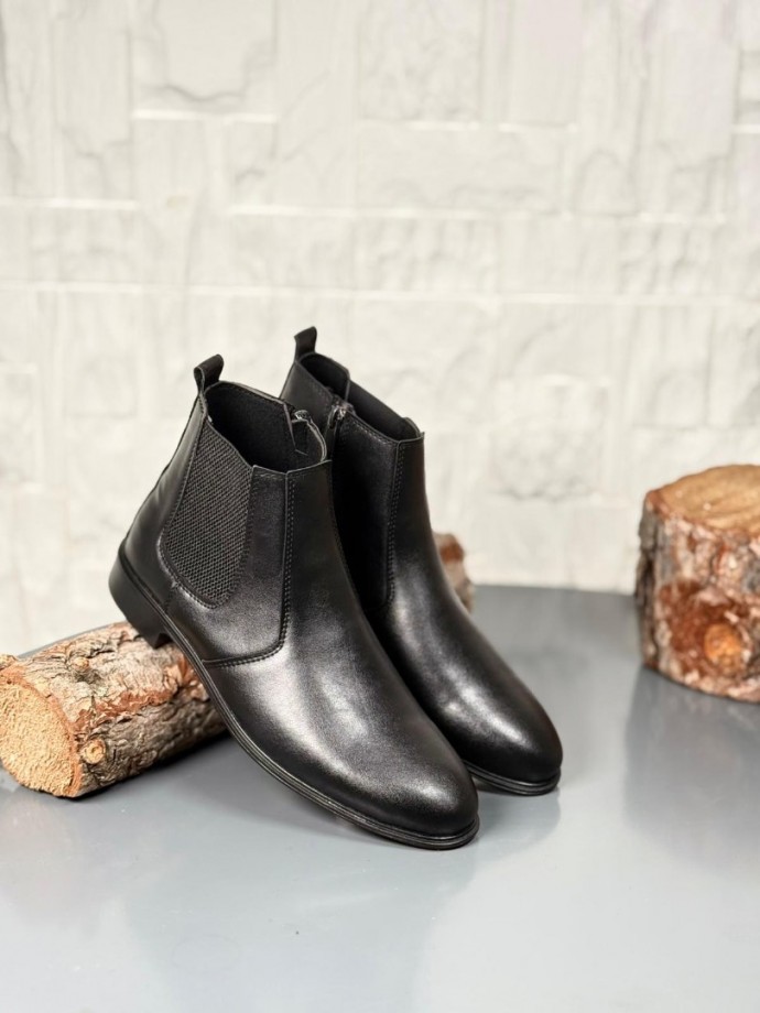 2025 KLASİK İTALYAN BANDAJLI SİYAH DERİ BOT - SİYAH MAT DERİ BOT