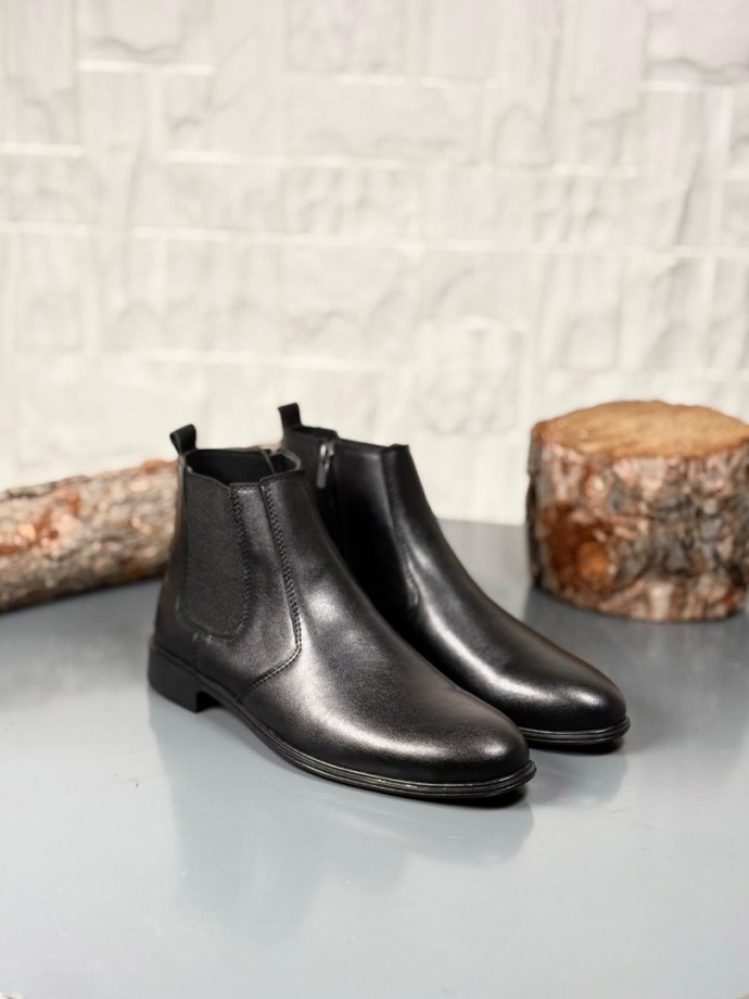 2025 KLASİK İTALYAN BANDAJLI SİYAH DERİ BOT - SİYAH MAT DERİ BOT