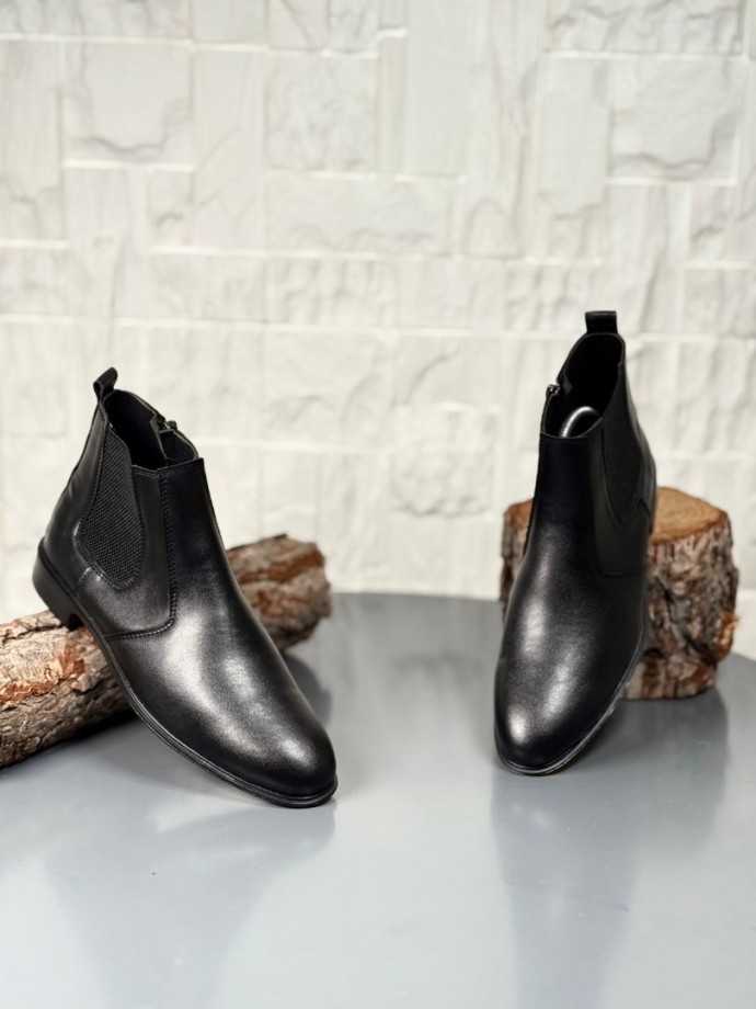 2025 KLASİK İTALYAN BANDAJLI SİYAH DERİ BOT - SİYAH MAT DERİ BOT