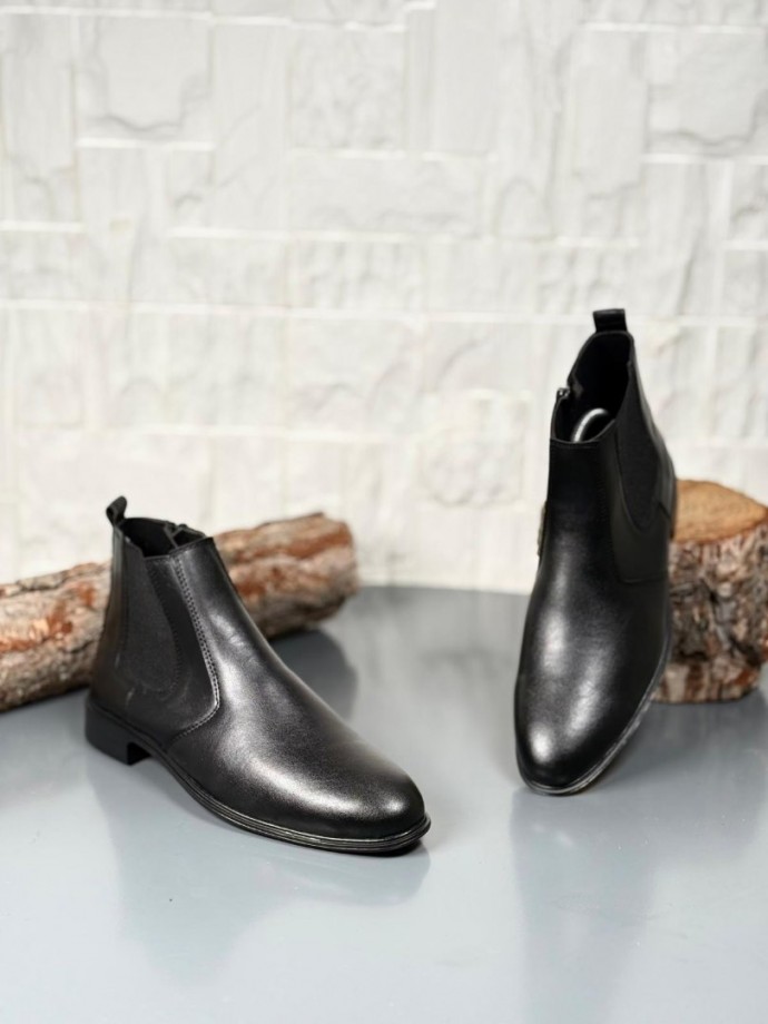 2025 KLASİK İTALYAN BANDAJLI SİYAH DERİ BOT - SİYAH MAT DERİ BOT