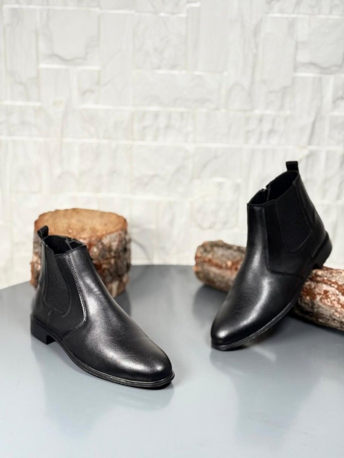 2025 KLASİK İTALYAN BANDAJLI SİYAH DERİ BOT - SİYAH MAT DERİ BOT