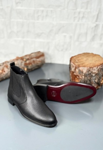 2025 KLASİK İTALYAN BANDAJLI SİYAH ŞRINQIL DERİ BOT - SİYAH ŞRINQIL DERİ BOT