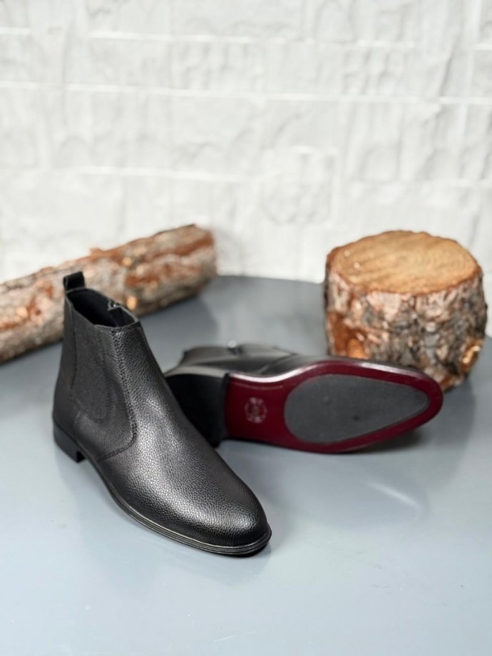 2025 KLASİK İTALYAN BANDAJLI SİYAH ŞRINQIL DERİ BOT - SİYAH ŞRINQIL DERİ BOT