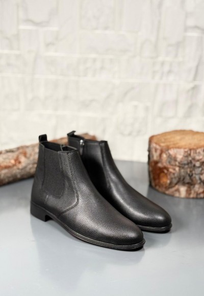 2025 KLASİK İTALYAN BANDAJLI SİYAH ŞRINQIL DERİ BOT - SİYAH ŞRINQIL DERİ BOT