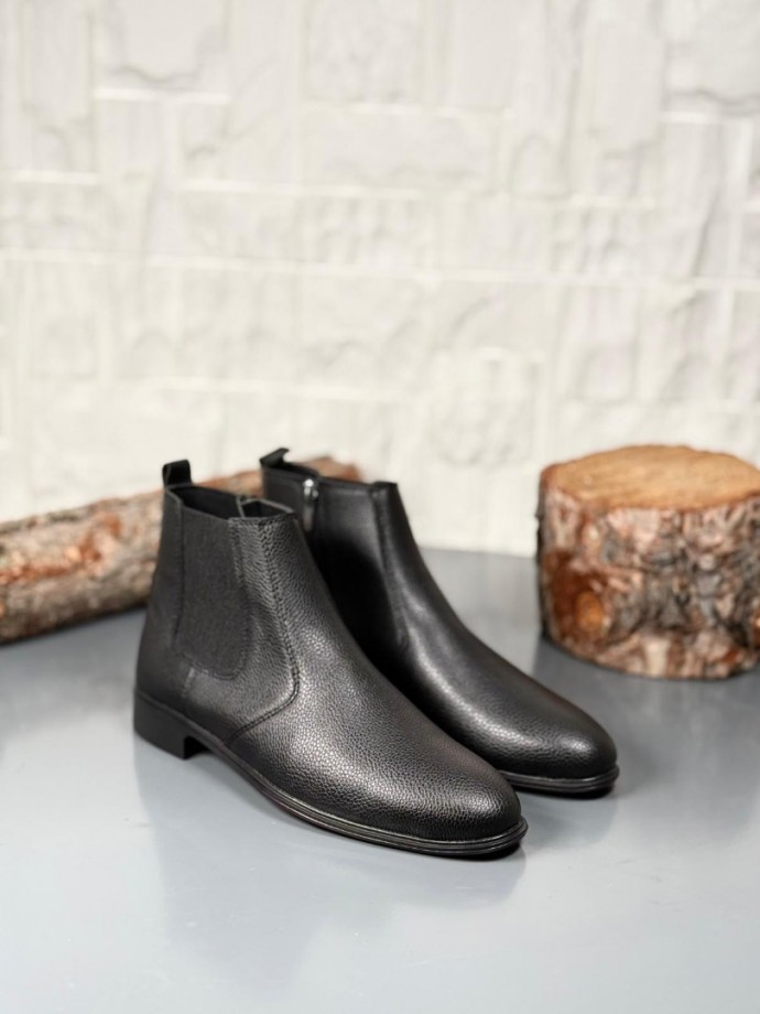 2025 KLASİK İTALYAN BANDAJLI SİYAH ŞRINQIL DERİ BOT - SİYAH ŞRINQIL DERİ BOT