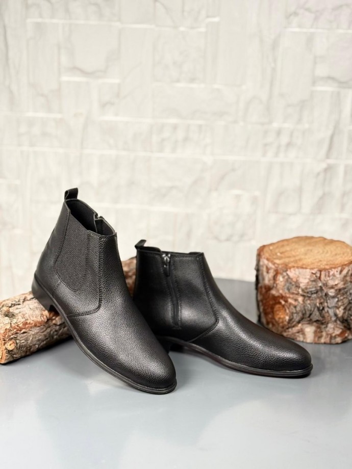 2025 KLASİK İTALYAN BANDAJLI SİYAH ŞRINQIL DERİ BOT - SİYAH ŞRINQIL DERİ BOT