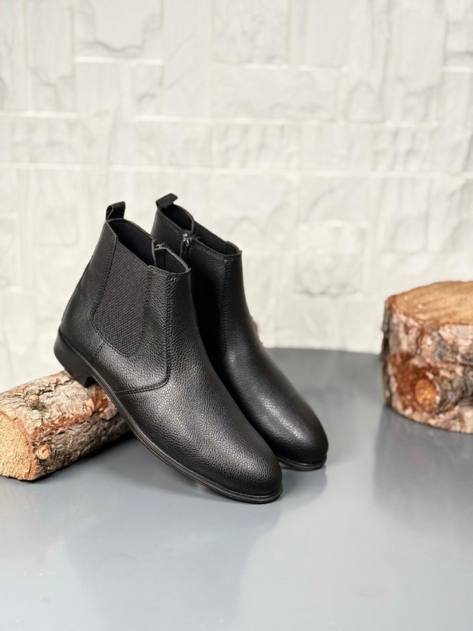 2025 KLASİK İTALYAN BANDAJLI SİYAH ŞRINQIL DERİ BOT - SİYAH ŞRINQIL DERİ BOT