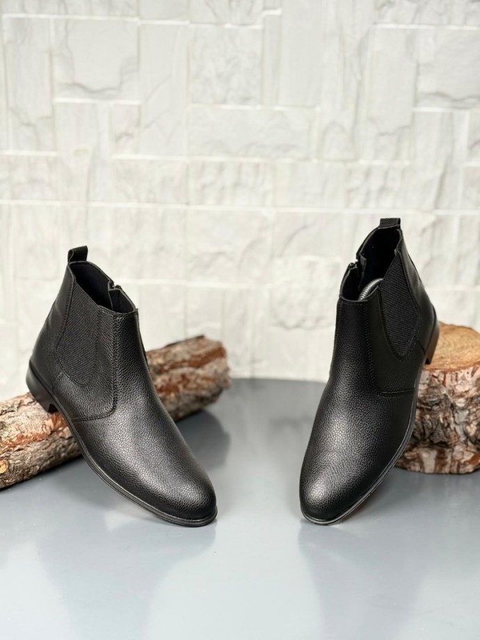 2025 KLASİK İTALYAN BANDAJLI SİYAH ŞRINQIL DERİ BOT - SİYAH ŞRINQIL DERİ BOT