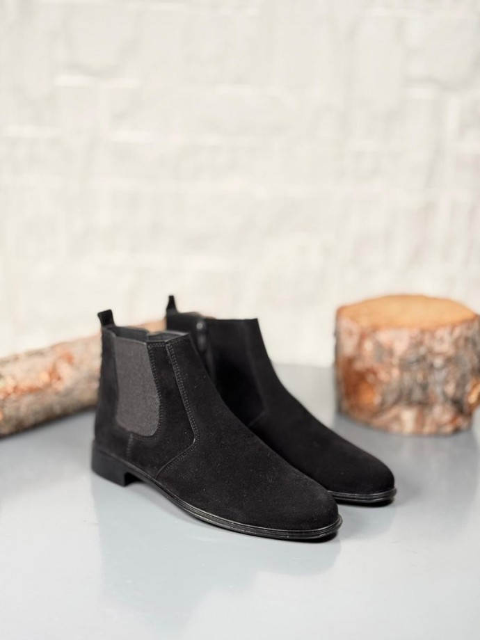 2025 KLASİK İTALYAN BANDAJLI SİYAH SÜET DERİ BOT - SİYAH SÜET BOT