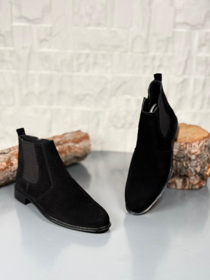 2025 KLASİK İTALYAN BANDAJLI SİYAH SÜET DERİ BOT - SİYAH SÜET BOT