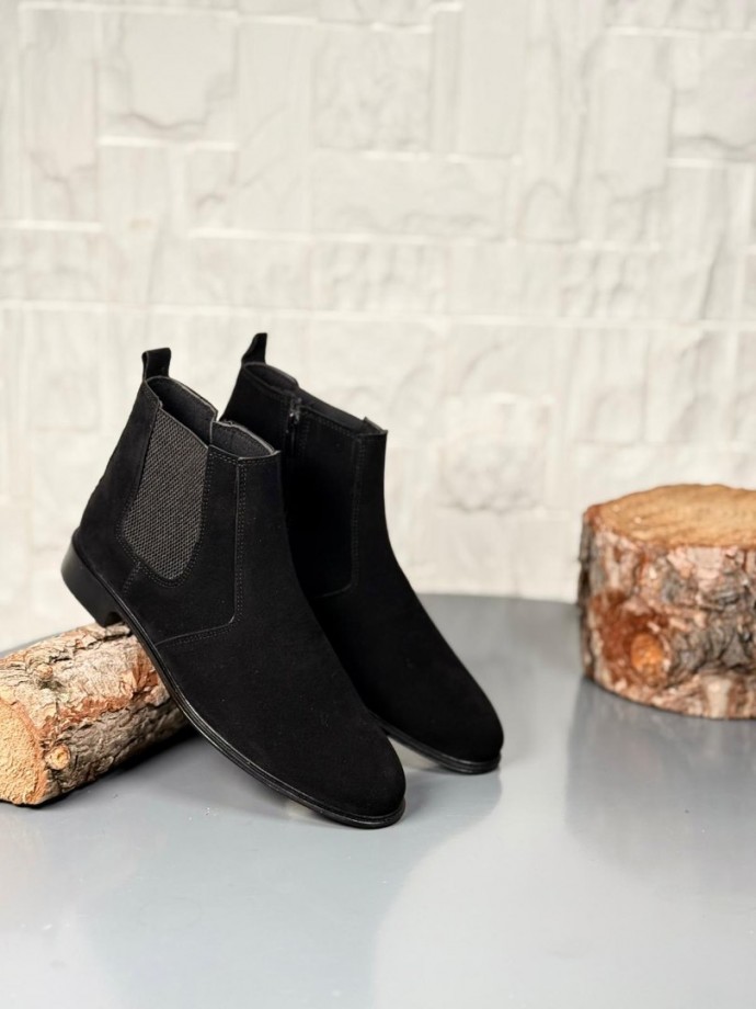 2025 KLASİK İTALYAN BANDAJLI SİYAH SÜET DERİ BOT - SİYAH SÜET BOT