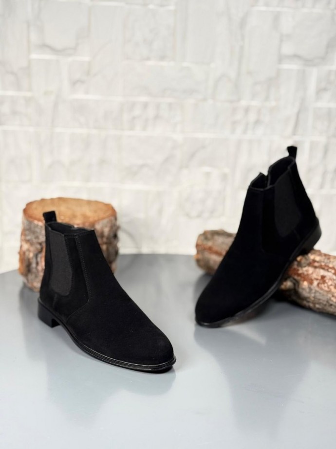 2025 KLASİK İTALYAN BANDAJLI SİYAH SÜET DERİ BOT - SİYAH SÜET BOT